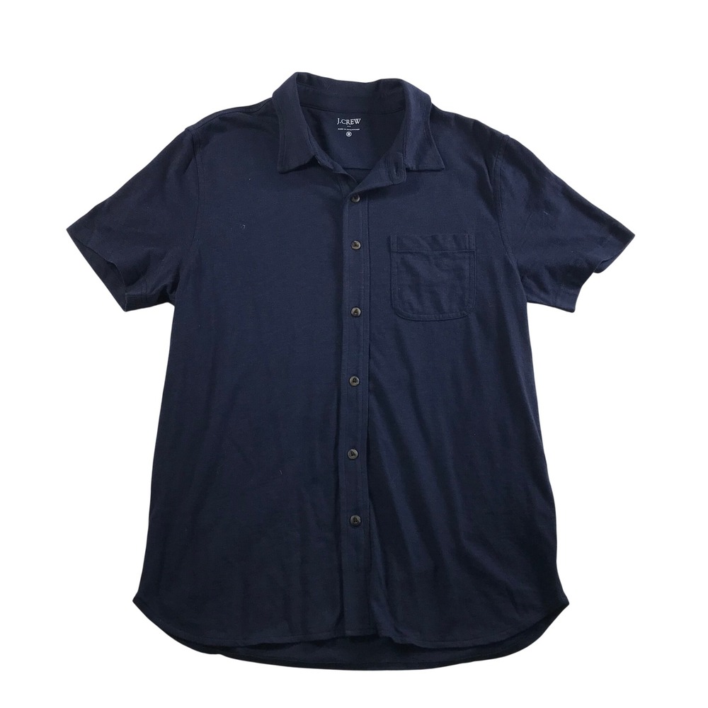 J.Crew Mens Navy Blue Cotton Jersey Short Sleeve Button Down Shirt BG870 M